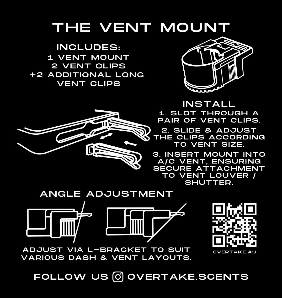 Overtake vent mount installation instructions diagram — Overtake Scents
