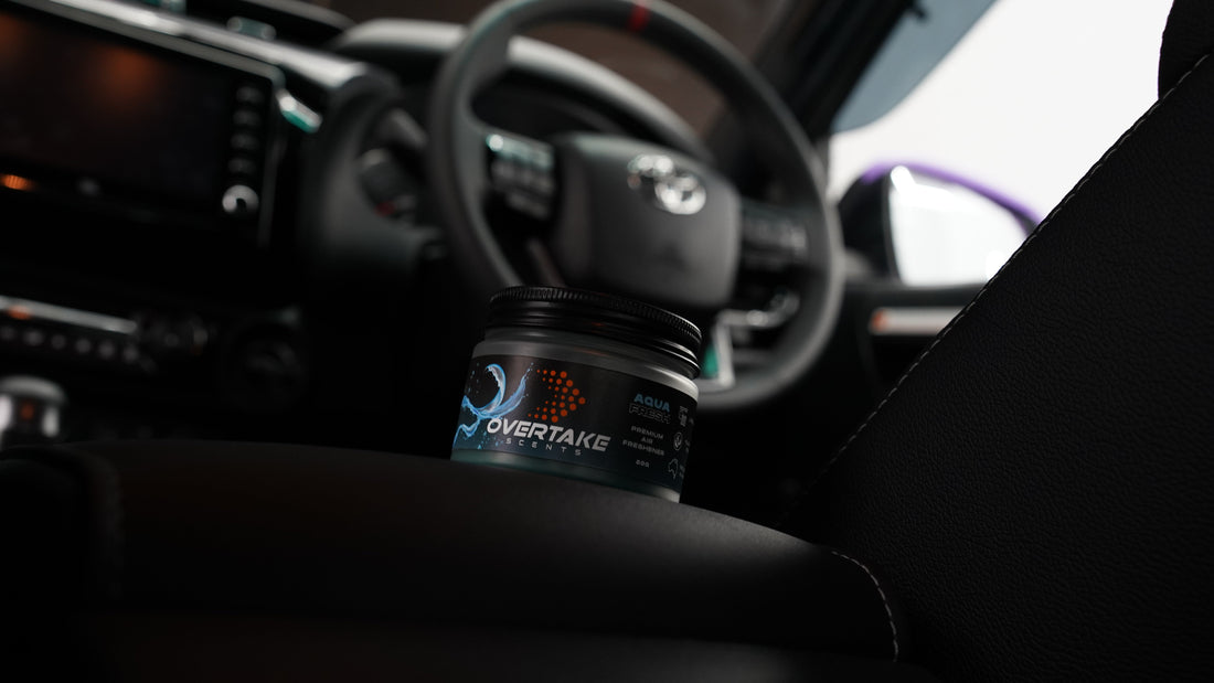Overtake Scents Aqua Fresh placed inside Toyota Hilux Ute