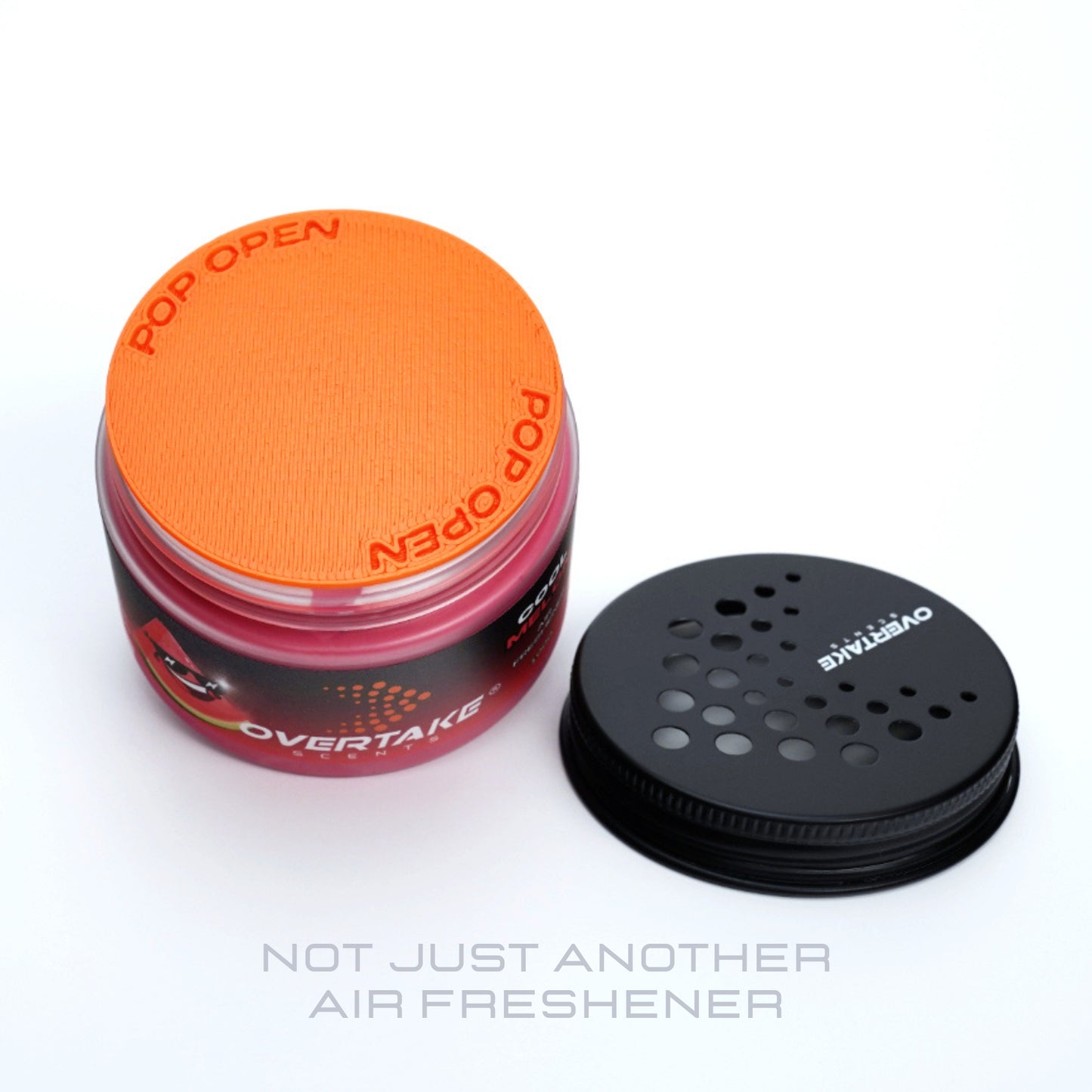 Cool Melon gel car air freshener with lid removed, freshness seal intact — Overtake Scents