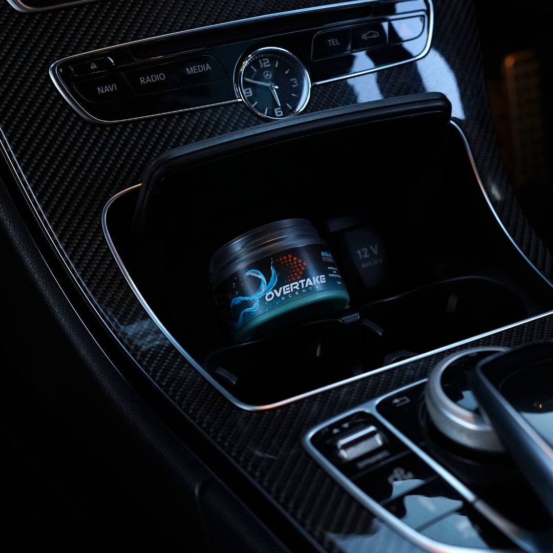 Aqua Fresh gel car air freshener in center console — Overtake Scents Melbourne